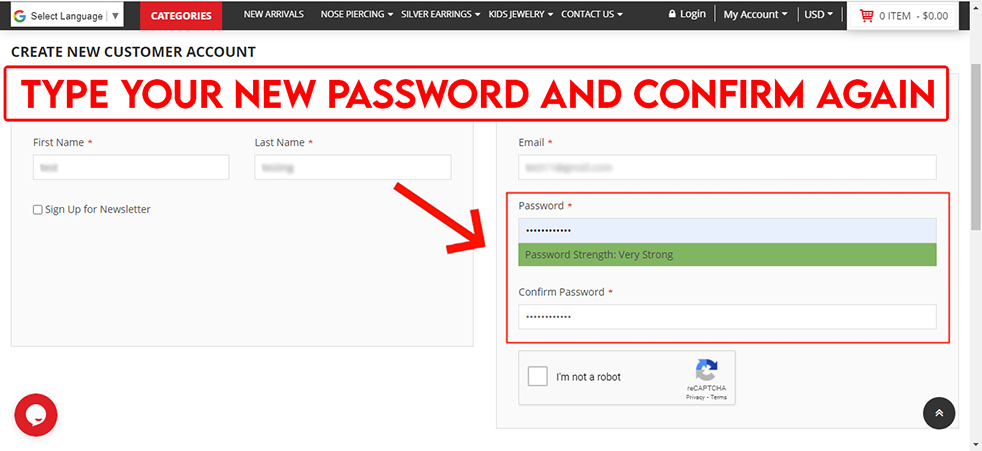 Safasilver | Enter a new password and confirm again.